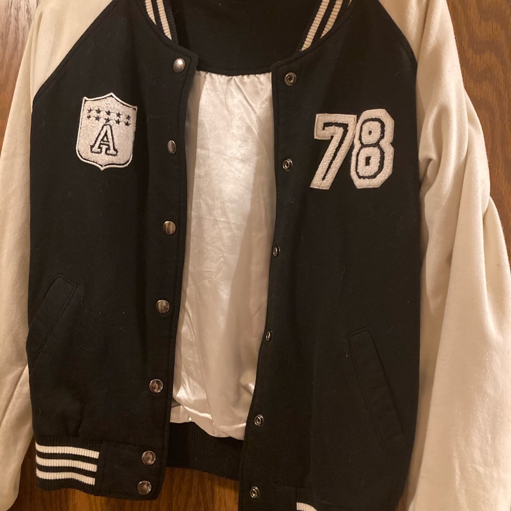 Daytrip Black and Cream Varsity Jacket